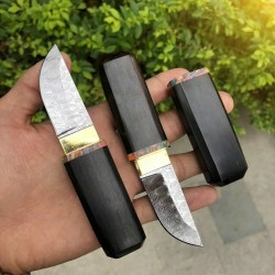 Damascus Steel Mini Katana Cuchillo de camping al aire libre Samurai Warrior Sword W / Sheath