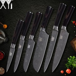 Chef Santoku 6pcs Knife Set Stainless Steel Kitchen Gyuto Laser Damascus Veins