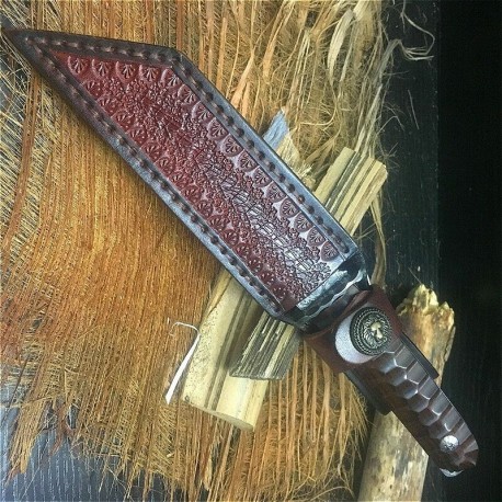 Damascus Steel Mini Katana Outdoor Camping Knife Samurai Warrior Sword W/ Sheath