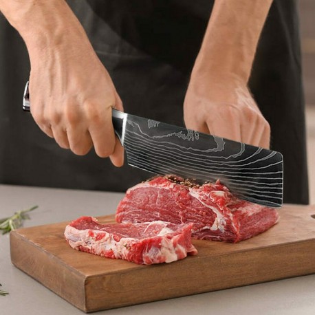 7'' Chef Knife Japanese Damascus Pattern Steel Kitchen Knife Cleaver Nakiri