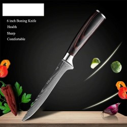 Boning Knife Chef High Carbon Stainless Steel Lasered Damascus Veins Wood Handle