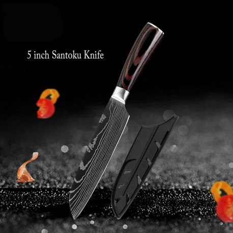 5.5'' Santoku Knife Japanese Damascus Aus10 Stainless Steel Kitchen Chef Knife