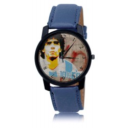 DIego Maradona Leyenda del Fútbol Argentina Colores Grune Art Solid Brass Reloj de Pulsera Azul. Tono plateado