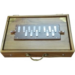 Boîte à Shruti indienne premium, format moyenne 38 cm. en beau bois de teck. 440 Hz Shruti Box, gamme de Do 3 à Do 4