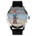Tintin by the Beach. Contemporary Comic Existentialist Art Collectible Solid Brass Wrist Watch