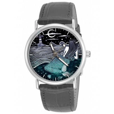 Lovely Mermaid Vintage French Lithograph Art Solid Brass Unisex Wrist Watch