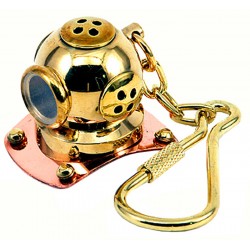 Diving Helmet Brass & Copper Keychain. Authentic Diver Helmet Key Ring