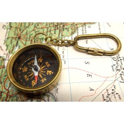 Black & Gold Rose Nautical Compass Brass Keychain Key Ring
