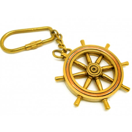 Nautical Shipwheel Compass Brass Keychain / Key Ring