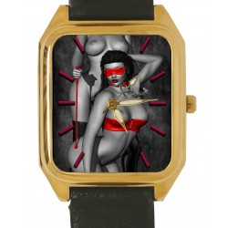 Erotic Nude Sexy Art Collectible Rectangular Solid Brass Tank Wrist Watch
