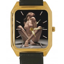 Seated Nude Erotic Realist Photo Art Solid Brass Collectible Wrist Watch 33 mmm