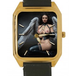Wicked Angel With Wings Nude Photo Art Solid Brass Reloj de pulsera coleccionable. Versión Azul