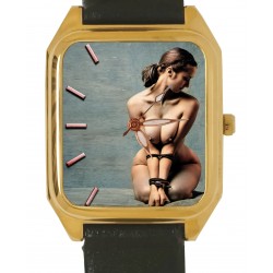 Gorgeous Nude In Ropes Erotic Bondage Art Solid Brass Wrist Watch W Teal Metal Dial