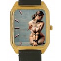 Gorgeous Nude In Ropes Erotic Bondage Art Solid Brass Wrist Watch W Teal Metal Dial