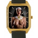 The Naughty Nun Original Vintage Erotic Photo Art Solid Brass Sexy Reloj de pulsera