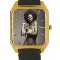 Elegante Vintage Afro Black Americana Erotic Sexy Nude Art Solid Brass Reloj de pulsera
