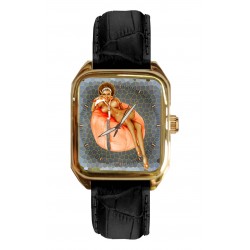 Vintage 1970s Black Counter Culture Nude With Afro Large Rectangular Brass Watch