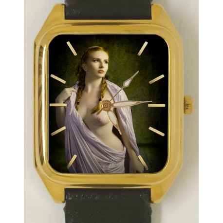 Vintage 1990s Nude Redhead Collectible Photo Art Solid Brass 35 Mm Wrist Watch