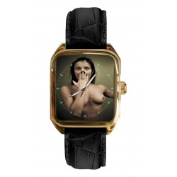 Katja, Erotic Vintage French Nude Art Collectible Square-Shaped Gold Watch