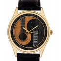 Gold Case Stunning Yin Yang Guitar Art Every Guitarist's Collectible Wrist Watch. 40 mm. Brass.