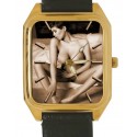Long Tall Nude Erotic Sexy Monochrome Nude Art Rectangular Wrist Watch. Solid Brass.