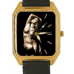 Nude Stretching; Beautiful Erotic Sexy Monochrome Nude Art Rectangular Wrist Watch. Solid Brass.