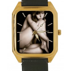 Classic Monochrome Explicit Young Nude Erotic Sexy Art Rectangular Wrist Watch. Solid Brass.