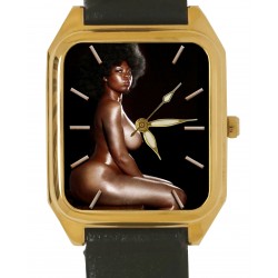 Erotic Africana Sexy Monochrome Black Nude Rectangular Wrist Watch. Solid Brass.