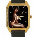 Erotic Africana Sexy Monochrome Black Nude Rectangular Wrist Watch. Solid Brass.