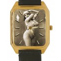 Vintage Edwardian Nude Plumper BBW Erotic Sexy Sepia Art Rectangular Wrist Watch. Solid Brass.