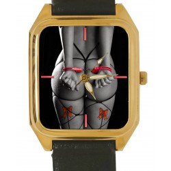 Handcuffed Bondage Nude Erotic Sexy B&W & Red Nude Butt Art Rectangular Wrist Watch. Solid Brass.