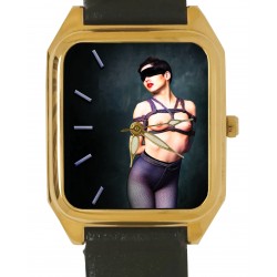 Erotic Bondage Rope-tied Pantyhouse Nude Art Rectangular Wrist Watch. Solid Brass.