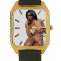 Nude Indian Babe Erotic Sexy Rectangular Wrist Watch. Solid Brass.