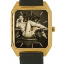 Reclining Nude on Vintage Chair Erotic Sexy Rectangular Wrist Watch. Solid Brass.