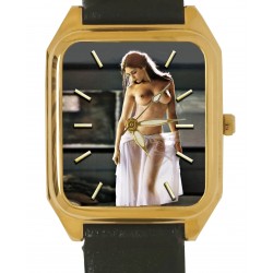 Beautiful French Nude in Voile Sexy Rectangular Wrist Watch. Solid Brass.