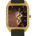 Beautiful 70s Chocolate Nude Sext Africana Black Erotica Rectangular Wrist Watch. Solid Brass.