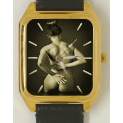 Nude Torso Study, Erotic Art Rectangular Wrist Watch. Solid Brass.
