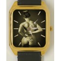 Nude Torso Study, Erotic Art Rectangular Wrist Watch. Solid Brass.