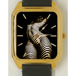 Sexy Striped Nude Erotic Play of Shadows Rectangular Wrist Watch. Solid Brass.