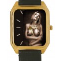 Bare-Breasted Nude in Bondage. Erotic Sexy Monochrome Rectangular Wrist Watch. Solid Brass.