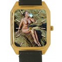 Got Milk? Beautiful Erotic Nude in Nature Sexy Art Rectangular Wrist Watch. Solid Brass.