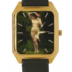 Manon of the Spring. Beautiful Erotic Nature Nude Art Rectangular Wrist Watch. Solid Brass.