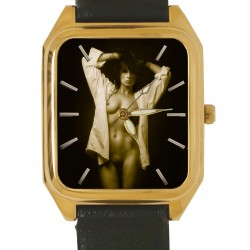 Classic Americant Erotic Nude in a White Shirt Rectangular Wrist Watch. Solid Brass.