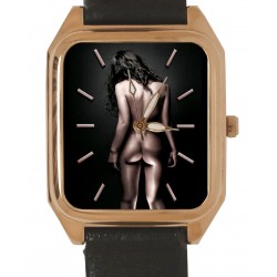 Copper Colored Erotic Nude Backside Sexy Art Rectangular Wrist Watch. Solid Brass.