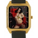 Beautiful Brunette in Red Erotic Nude Art Rectangular Wrist Watch. Solid Brass.