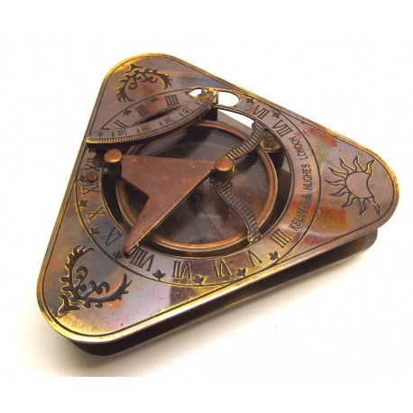 Captain's Brass Triangle Sundial Compass 3" - Brass Desk Compasses - Nautical Decor - Executive Promotional Gift