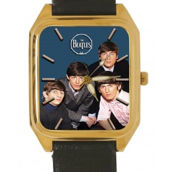 The Beatles, Classic Blue Portrait Art Collectible Rectangular Solid Brass Tank Wrist Watch