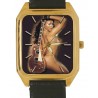 Miya Granatella Vintage Nude Erotic Guitar Art Rectangular Wrist Watch. Solid Brass.