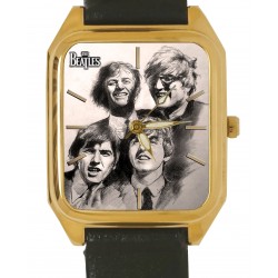The Beatles, Original B&W Portrait Sketch, Collectible Rectangular Solid Brass Tank Wrist Watch