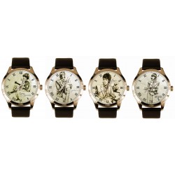The Blue Beatles Caricature Set of 4 Watches in Custom Blue Leather Display Case.